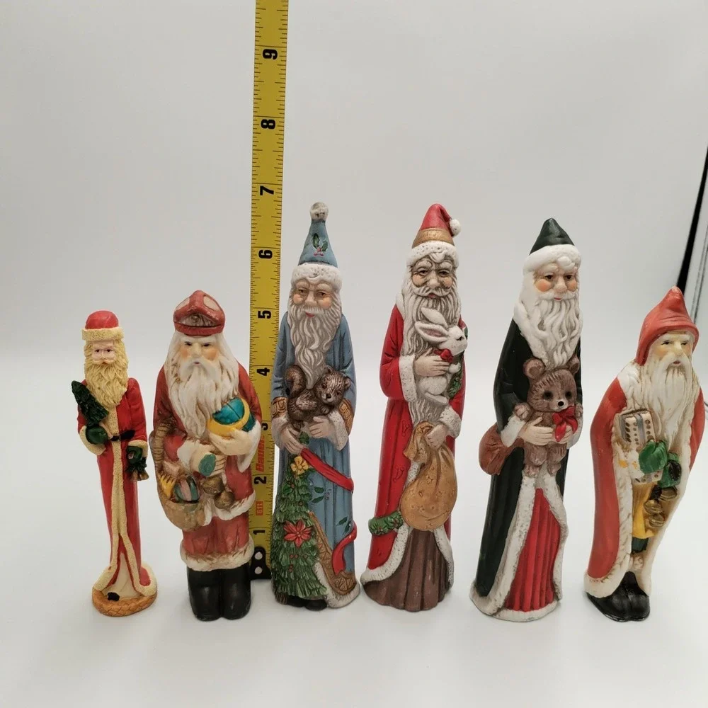 Set 6 Vtg Santa Claus Figurines Father Christmas Woodland Animals Resin 4-8 In